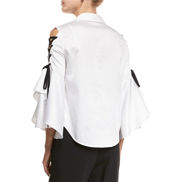JONATHAN SIMKHAI White Lace Up Bell Sleeve Tier Polin Shirt S Business Office - Picture 2 of 11